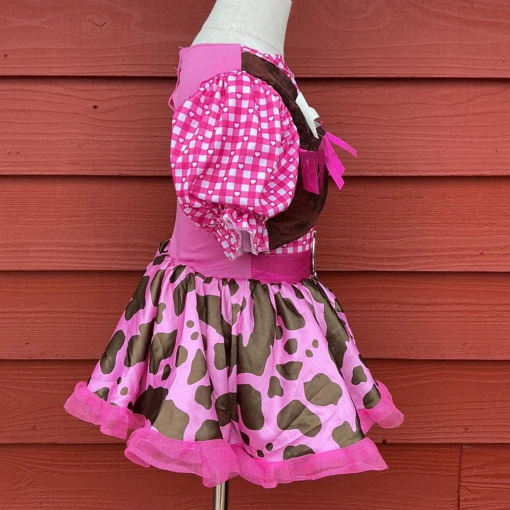 Cowgirl Costume Dress 3T-4T Pink Gingham Cow Print Western Rodeo Toy Story